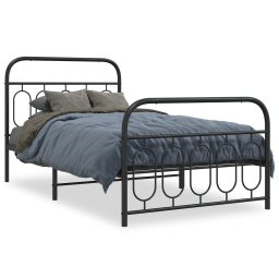 Cadru pat metalic cu tablii de cap/picioare, negru, 107x203 cm GartenMobel Dekor