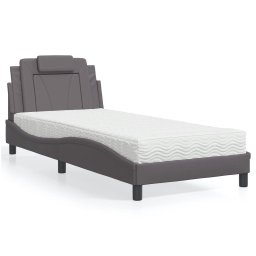 Pat cu saltea, gri, 90x200 cm, piele ecologica GartenMobel Dekor