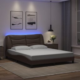Cadru de pat cu lumini LED, maro, 160x200 cm, piele ecologica GartenMobel Dekor