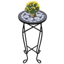 Masa laterala cu mozaic pentru plante, negru si alb GartenMobel Dekor