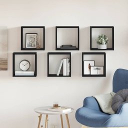 Rafturi de perete cub 6 buc. stejar negru, 30x15x30 cm lemn GartenMobel Dekor