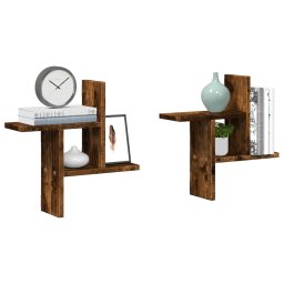 Rafturi perete 2 buc. stejar fumuriu 38x12x38 cm lemn prelucrat GartenMobel Dekor