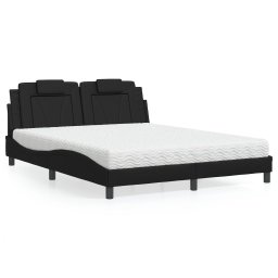 Pat cu saltea, negru, 160x200 cm, piele ecologica GartenMobel Dekor