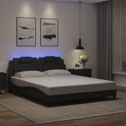 Cadru de pat cu lumini LED, negru, 160x200 cm, piele ecologica GartenMobel Dekor