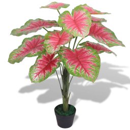 Planta artificiala Caladium cu ghiveci, 85 cm, verde si rosu GartenMobel Dekor