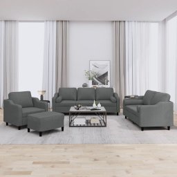 Set de canapele cu perne, 4 piese, gri închis, material textil GartenMobel Dekor