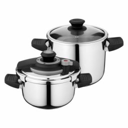 Set de oale sub presiune BergHOFF Vita, 4 piese, 4L, 7L, Otel, Argintiu/Negru HighLine Cooking