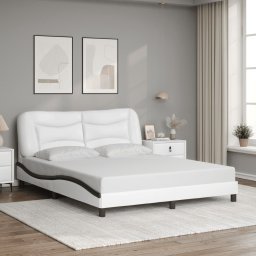 Cadru de pat cu tablie, alb/negru, 160x200 cm, piele ecologica GartenMobel Dekor