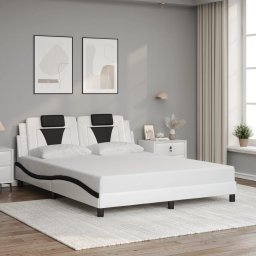 Cadru de pat cu tablie, alb/negru, 160x200 cm, piele ecologica GartenMobel Dekor