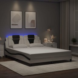 Cadru de pat cu LED, alb si negru, 160x200 cm, piele ecologica GartenMobel Dekor