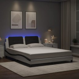 Cadru de pat cu LED, alb si negru, 160x200 cm, piele ecologica GartenMobel Dekor