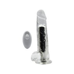 Loving Joy Vibrator Realist cu Testicule si Ventuza 20 cm Transparent cu Telecomanda