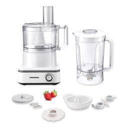 Robot de bucatarie 1000W, 6 viteze+pulse, bol procesare: 2.3L, lame inox, disc framantare, 3 lame feliere, disc emulsifiere, cana plastic 1.5l, storcator citrice, alb