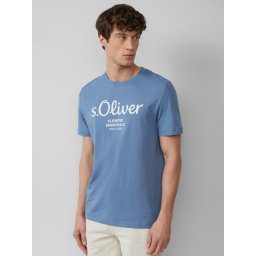 s.Oliver Tricou barbati cu imprimeu cu logo si decolteu la baza gatului, Regular fit, Albastru deschis (SELECTATI MARIMEA: 2XL)