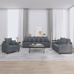 Set de canapele cu perne, 3 piese, gri închis, catifea GartenMobel Dekor