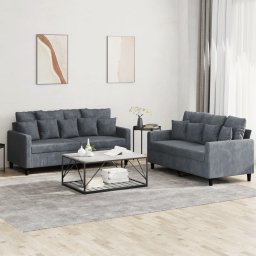 Set de canapele cu perne, 2 piese, gri închis, catifea GartenMobel Dekor