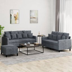 Set de canapele cu perne, 3 piese, gri închis, catifea GartenMobel Dekor