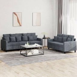 Set de canapele cu perne, 2 piese, gri închis, catifea GartenMobel Dekor