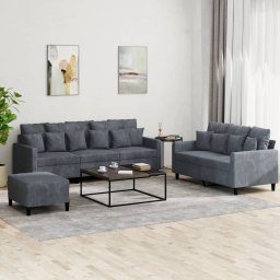 Set de canapele cu perne, 3 piese, gri închis, catifea GartenMobel Dekor