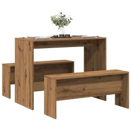 Set masa si banci de bucatarie, 3 piese, stejar artizanal, lemn GartenMobel Dekor