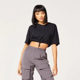 SQUATWOLF Tricou pentru femei Code V Neck Cropped Black XS