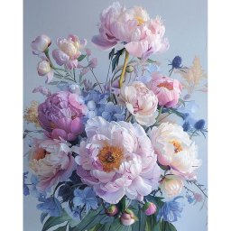 Set goblen cu diamante, cu sasiu, Reverie de bujori, 40x50 cm