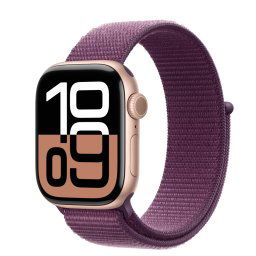 Smartwatch Apple Watch 10 GPS, Carcasa Rose Gold Aluminium 42mm, ecran LTPO OLED, 64GB, curea Plum Sport Loop, Roz/Visiniu