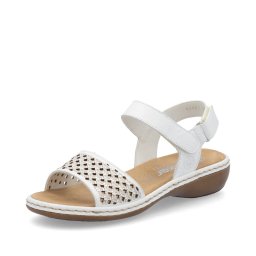 Sandale damă Rieker 65967-80 albe, piele eco, velcro, confort vară