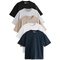 Next Tricou maro cămilă / bleumarin / gri deschis / negru / alb