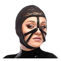 Bad Kitty Lace Head Mask with Straps Black