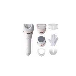 Epilator Epilator umed si uscat Philips Seria 8000 BRE730/10, 7 accesorii, 32 pensete, utilizare fara fir, 2 setari viteza, opti-light, discuri ceramice, Argintiu