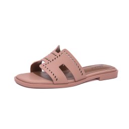 Papuci damă roz pudrat piele naturală Pass Collection 7QXS60029D 10-N, perforații, slip-on
