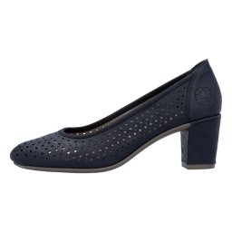 Pantofi dama, Rieker, 41057-14-Albastru, casual, piele ecologica, perforati, cu toc, albastru (Marime: 42)