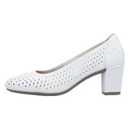 Pantofi dama, Rieker, 41057-80-Alb, casual, piele ecologica, perforati, cu toc, alb (Marime: 41)