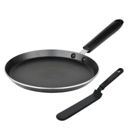 Tigaie pentru clatite 24x1,9 cm cu spatula Rondell RDA-1409, Xylan Plus® un strat antiaderent pentru utilizare intensa, grosimea peretelui 2,5 mm, Grosimea fundului 2,5 mm, Negru