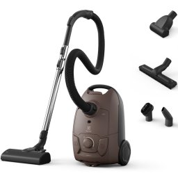 Aspirator cu sac Electrolux Seria 500 EB51A3WB, 750W, perie premium AllFloor, perie Parketto, perie mini-turbo, sac S-bag Anti-odour, 37% plastic reciclat, filtru HEPA lavabil, raza de actiune 8,5 m, accesorii 2in1 in bord, maro nuc