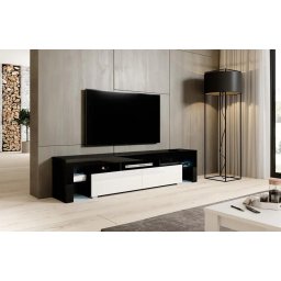 Comoda TV Cama MebleToro 200, Negru-Alb lucios