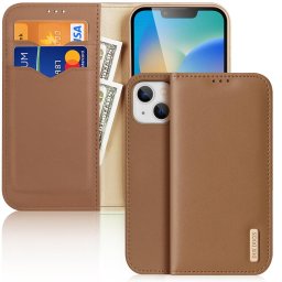 Husa Dux Ducis Hivo Leather Flip Cover Genuine Leather Wallet for Cards and Documents iPhone 14 Plus Brown