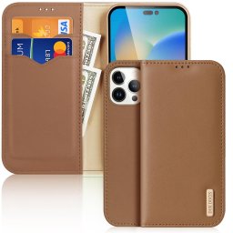 Husa Dux Ducis Hivo Leather Flip Cover Genuine Leather Wallet for Cards and Documents iPhone 14 Pro Max Brown