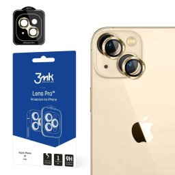 Folie protectie camera 3mk Lens Protection Pro pentru iPhone 14, Margini Aurii, Rezistenta la zgarieturi