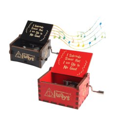 Set de 2 Cutii Muzicale din Lemn cu Manivela, Design Sculptat Vintage, Cadouri Retro pentru Craciun si Valentine s Day, negru+rosu Melodie Harry Potter