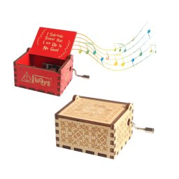 Set de 2 Cutii Muzicale din Lemn cu Manivela, Design Sculptat Vintage, Cadouri Retro pentru Craciun si Valentine s Day, lemn+rosu