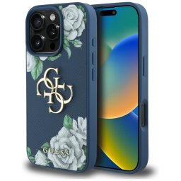 Husa Guess Hardcase 4G Grained Roses Big Logo (GUHCP16LPGROP4MB) - Carcasă rigidă - compatibil cu Apple iPhone 16 Pro - culoare Albastru