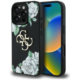 Husa Husa pentru iPhone 16 Pro Max - Guess Hardcase 4G Grained Roses Big Logo (GUHCP16XPGROP4MK) - Black