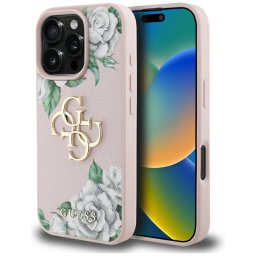 Husa Husa pentru iPhone 16 Pro Max - Guess Hardcase 4G Grained Roses Big Logo (GUHCP16XPGROP4MP) - Pink
