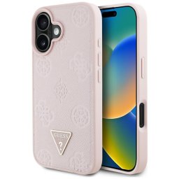 Husa Husa pentru iPhone 16 - Guess Peony Grained Hot Stamp Triangle MagSafe (GUHMP16SPGBTMP) - Pink