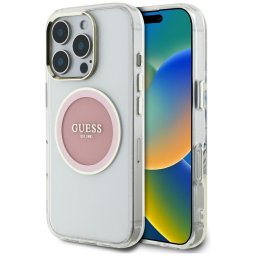 Husa Husa pentru iPhone 16 Pro - Guess IML Metal Colored Circle MagSafe (GUHMP16LHTDRCEDP) - Pink
