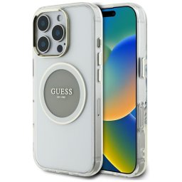 Husa Husa pentru iPhone 16 Pro Max - Guess IML Metal Colored Circle MagSafe (GUHMP16XHTDRCEDG) - Grey