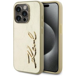 Husa Husa iPhone 15 Pro - Karl Lagerfeld Hardcase Leather (KLHCP15LPFMFBKMD) - Gold Metal Signature