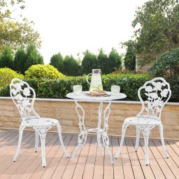 Set Mobilier Gradina Bistro Dina, Masa Rotunda 60x67cm si 2 Scaune 42x83cm din Metal, Culoare Alb